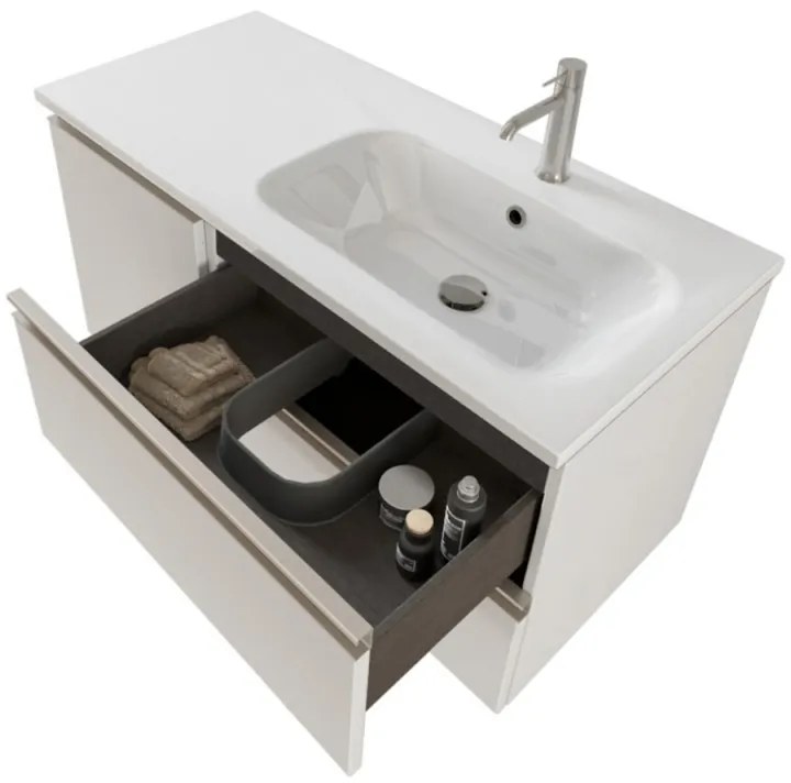 Mobile bagno sospeso 100 cm Master bianco con lavabo e specchio