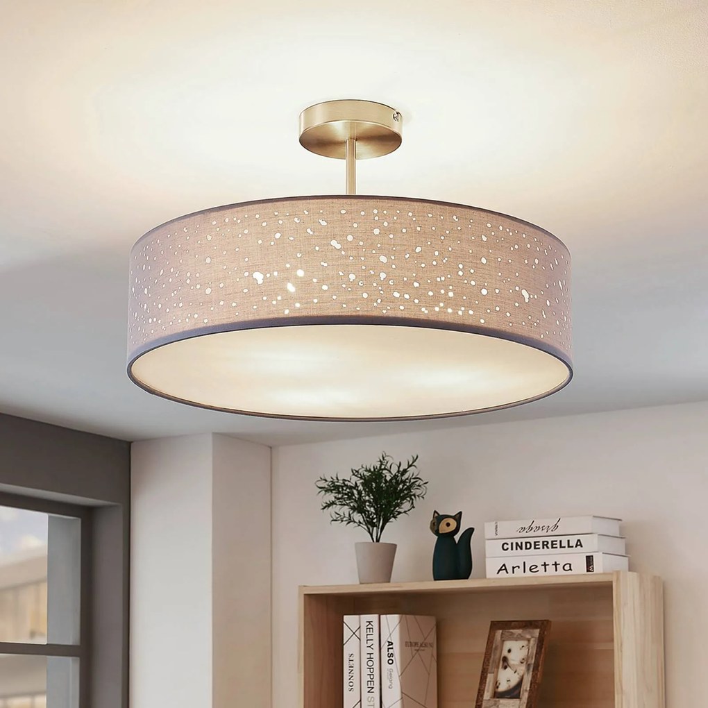 Plafoniera soffitto Umma Lindby, dimmerabile, Alluminio / Grigio / Zincato, Soggiorno / Sala da pranzo, Tessuto / Stoffa / Seta, Moderno, Plafoniera