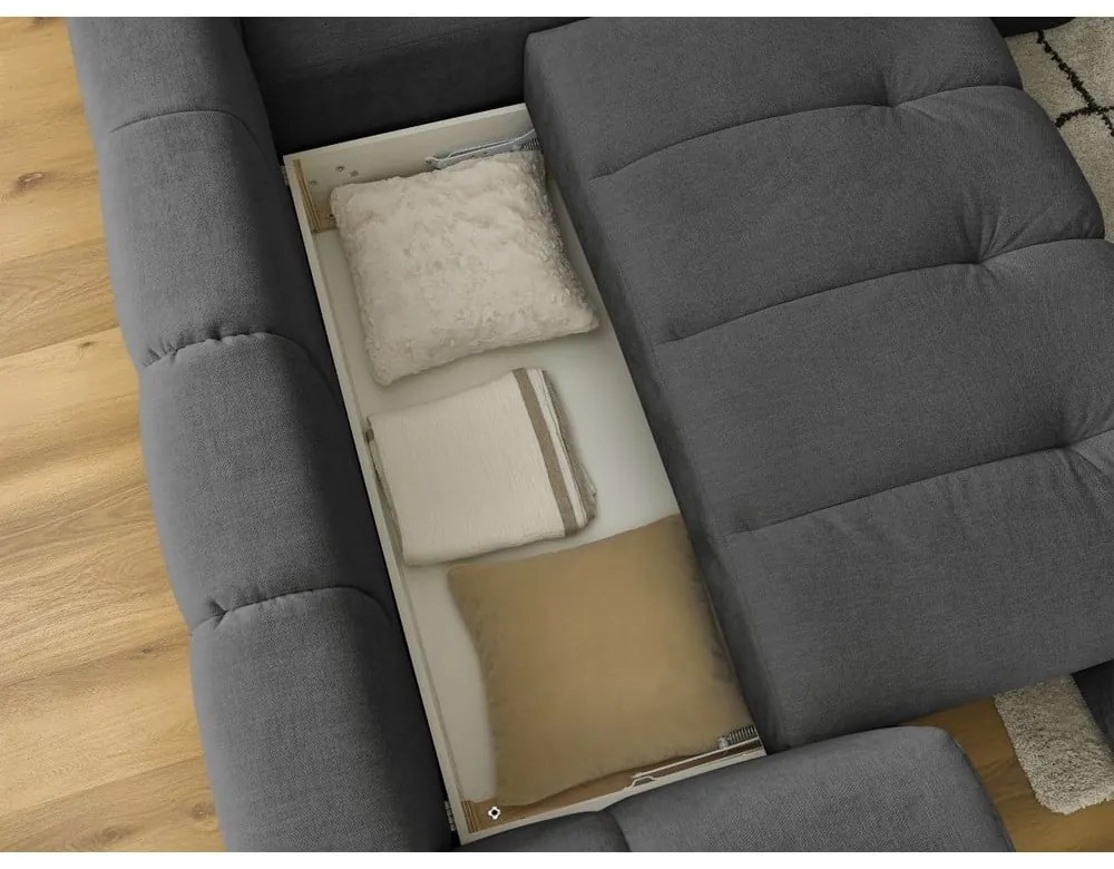 Divano angolare grigio scuro allungabile e con contenitore (penisola a destra/a L) Fuji – Bobochic Paris