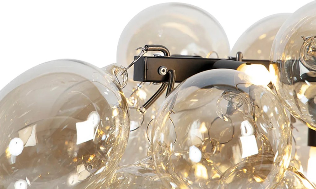 Lampada a sospensione intelligente nera con vetro ambrato incl. 8 WiFi G9 - Uvas