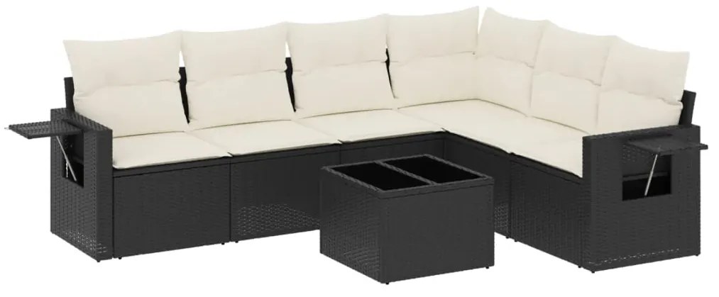 Set Divani da Giardino con Cuscini 7pz Nero Polyrattan