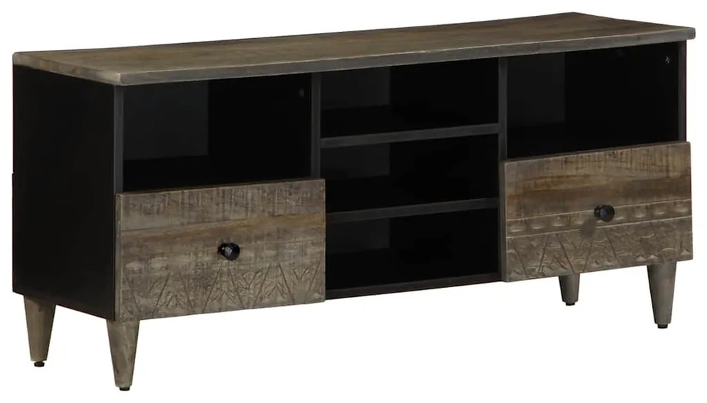 Mobile Porta Tv Nero 100x33x46 Cm İn Legno Massello Di Mango /