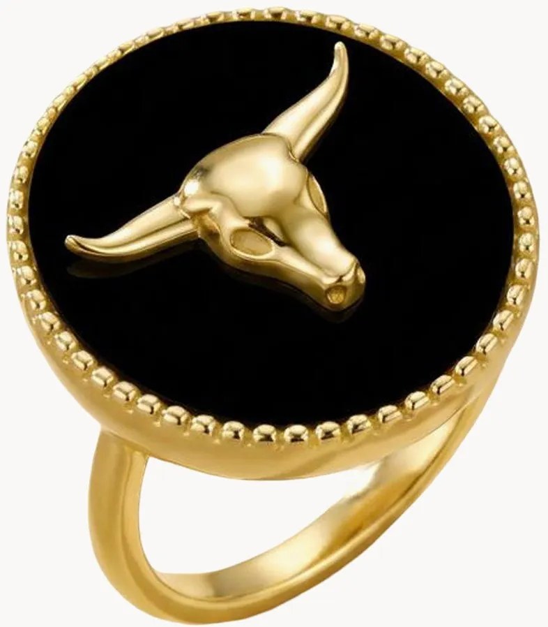 Anello placcato in oro con onice nera Neo