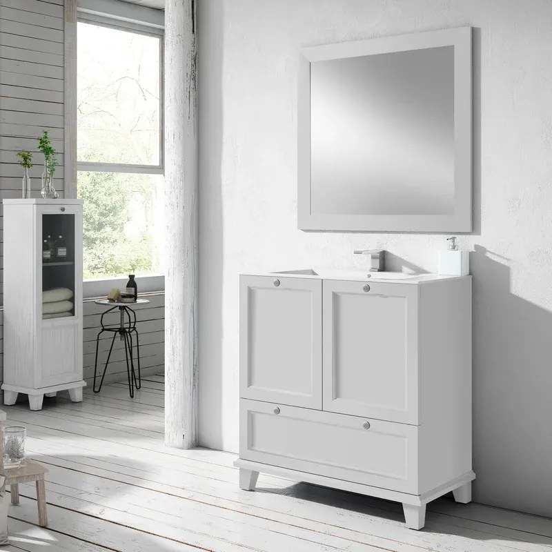 Mobile sottolavabo e lavabo Unike per vasca centrale neve L 80 cm, 2 ante