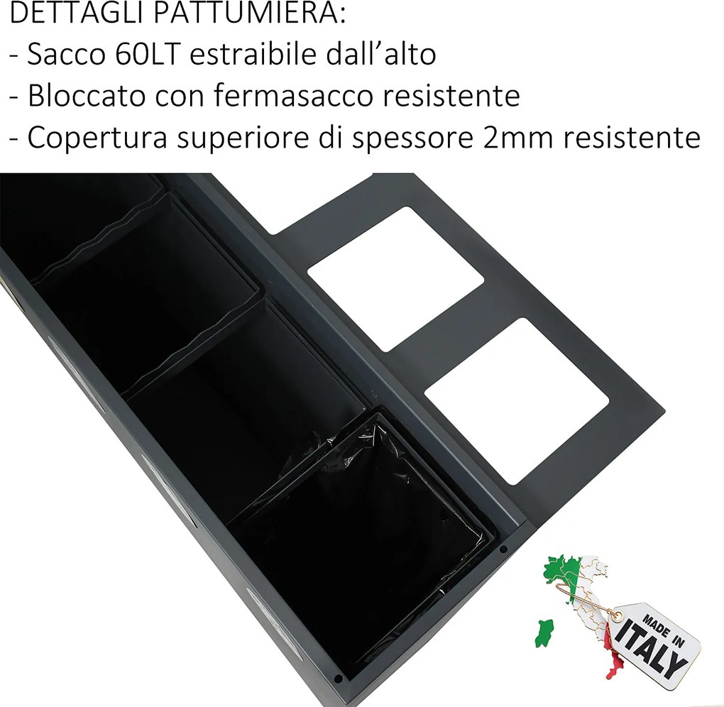 Mobile per Raccolta Differenziata 4 Scomparti 240 L 120x30x96 cm in Acciaio Verniciato Corten...
