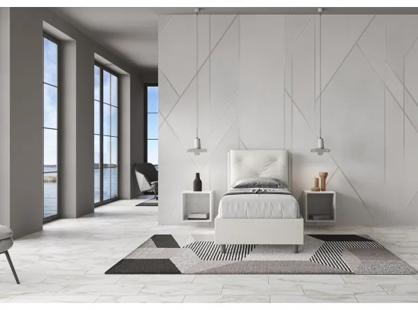Letto singolo contenitore imbottito 80x200 similpelle bianco Appia