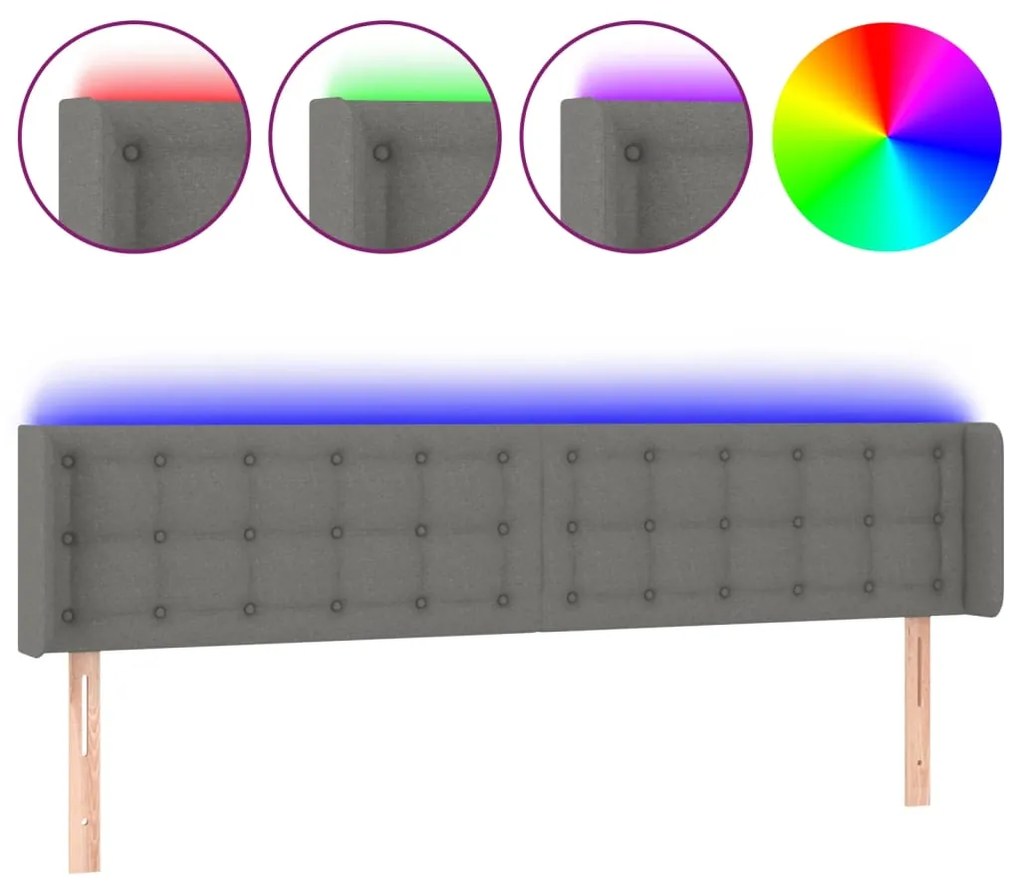 Testiera a led grigio scuro 183x16x78/88 cm in tessuto