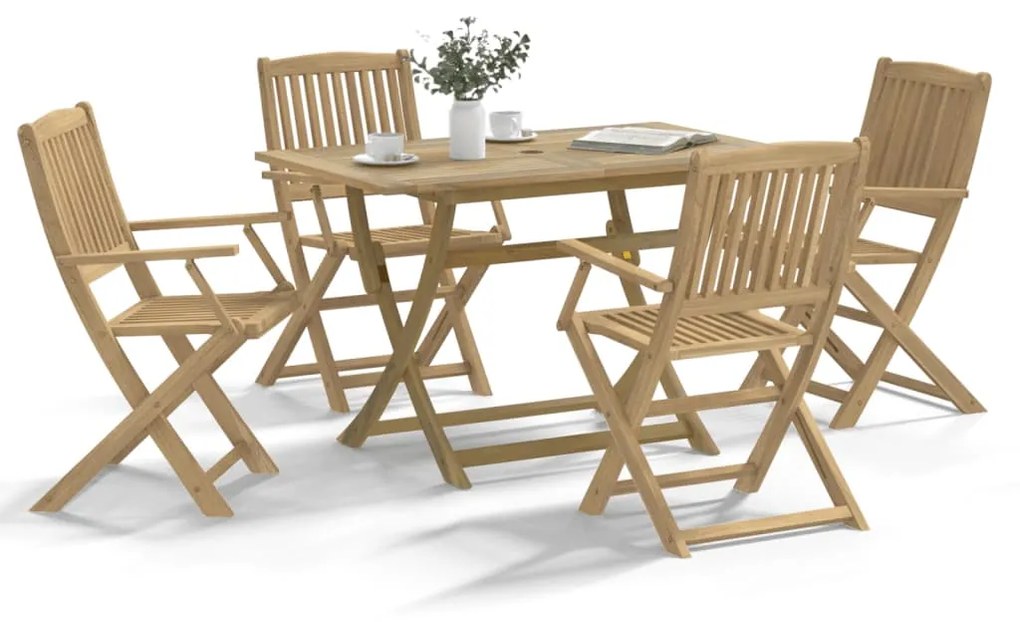 Set Da Pranzo Per Giardino 5 Pz İn Legno Massello Di Acacia /