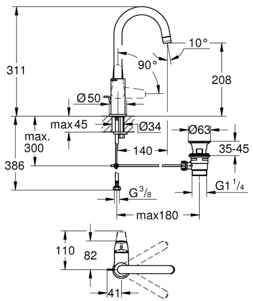 GROHE 24330001 - Miscelatore lavabo EUROSMART, misura L, cromo lucido