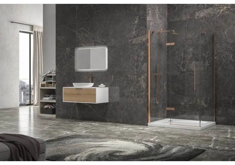 Kamalu - Box doccia 90x90 telaio colore rame porta battente laterale fisso 90cm | KT5000RG