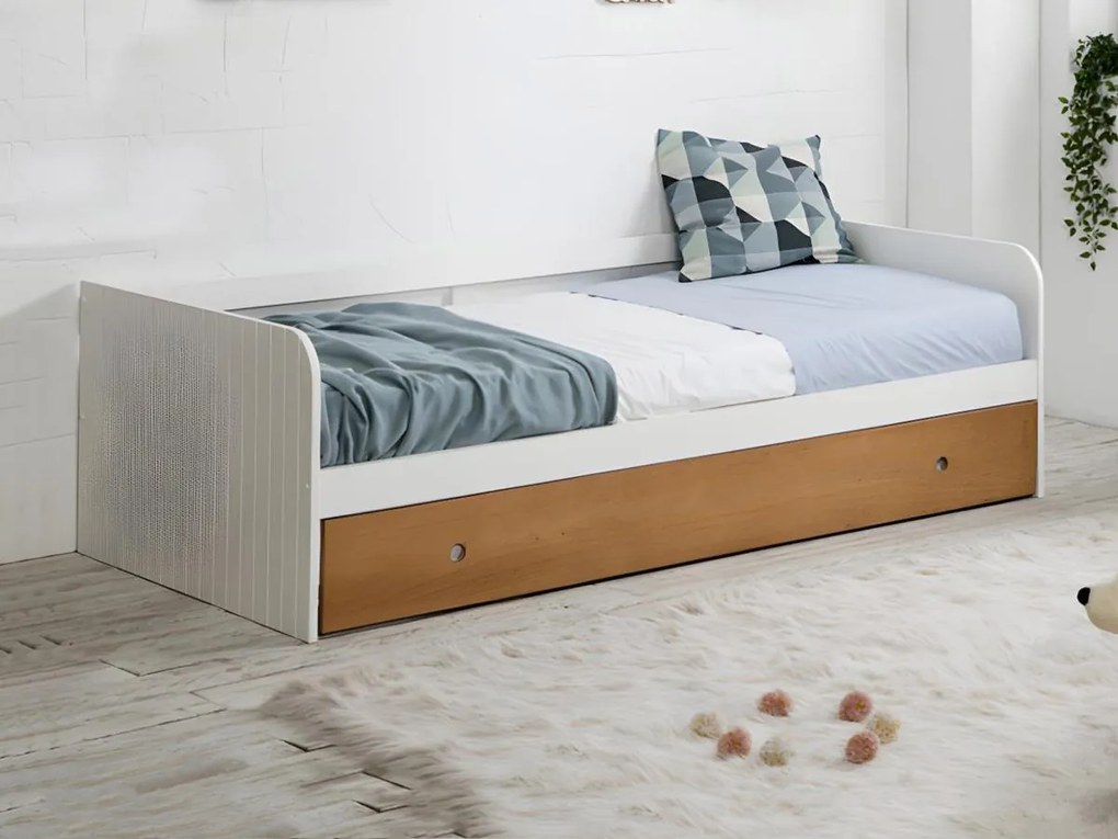 SALDI -  Letto divano con letto estraibile 2 x 90 x 190 cm in MDF Bianco e ciliegio - JULIETTE