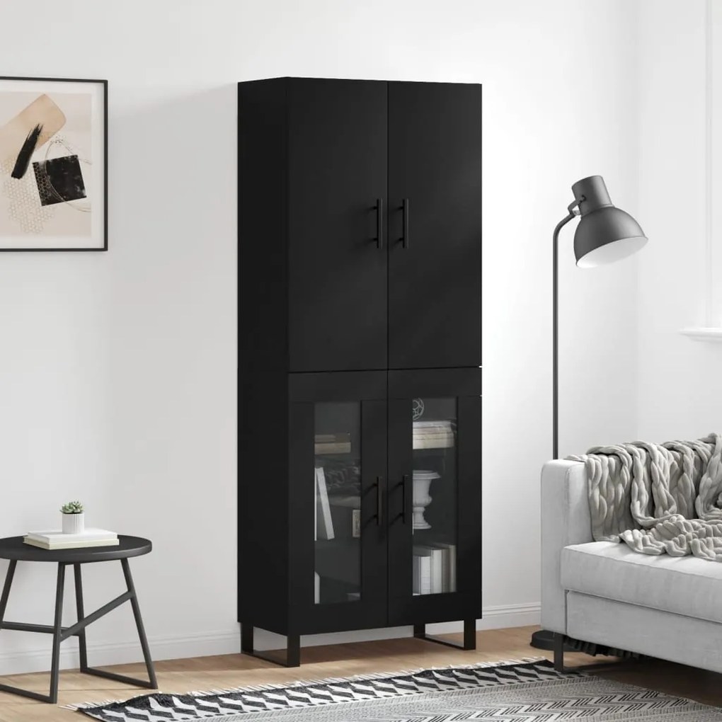 Credenza Nera 69,5x34x180 Cm İn Legno Multistrato /