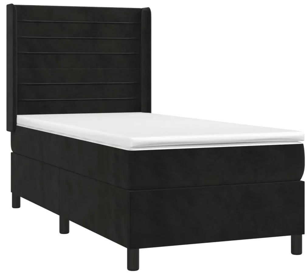 Letto a molle con materasso e led nero 90x200 cm in velluto