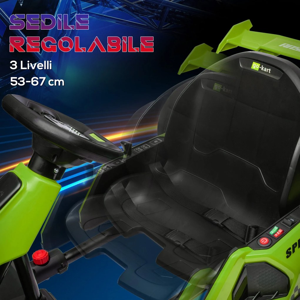 Go Kart Elettrico per Bambini 24V 12km/h con Seggiolino Regolabile Verde...