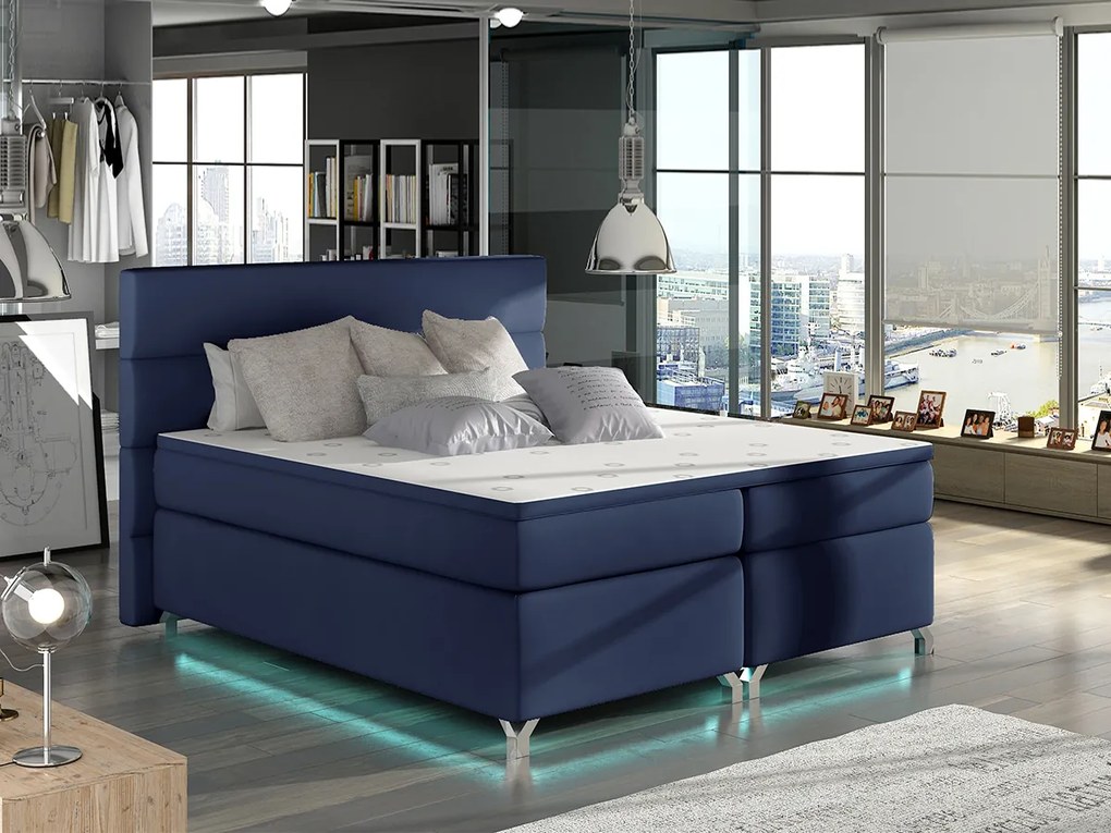 Letto matrimoniale boxspring Vasco de Gama - 180 x 200 cm , Ecopelle blu