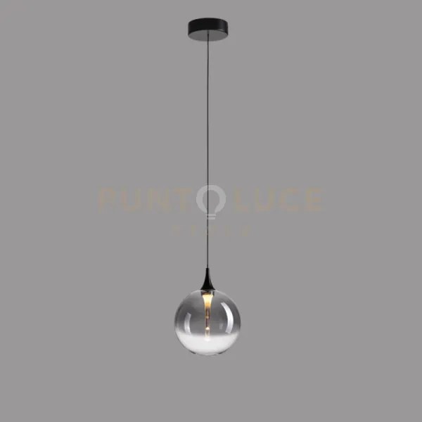Lampada a sospensione bolla, metallo nero opaco + paralume in vetro...