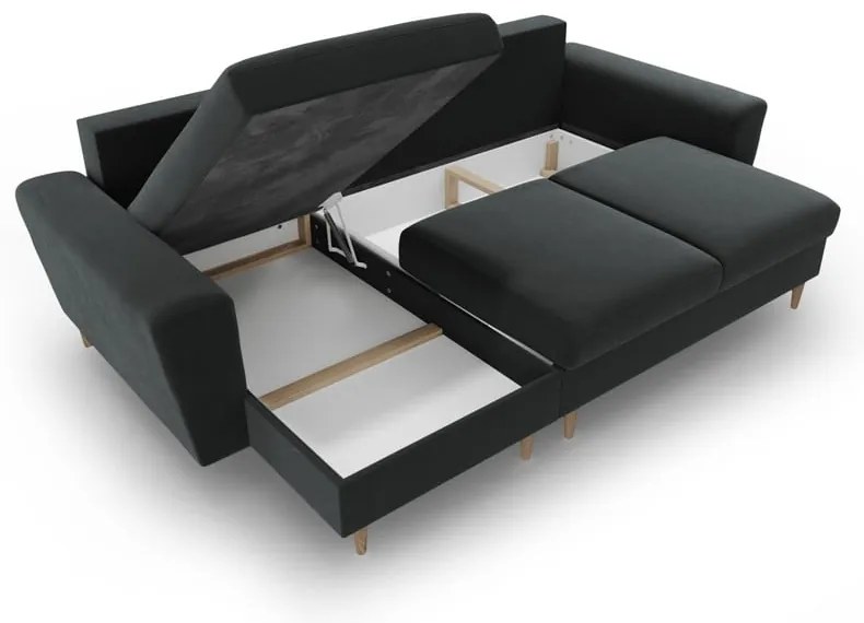 Divano angolare grigio scuro allungabile e con contenitore con rivestimento in velluto Kyoto – Cosmopolitan Design