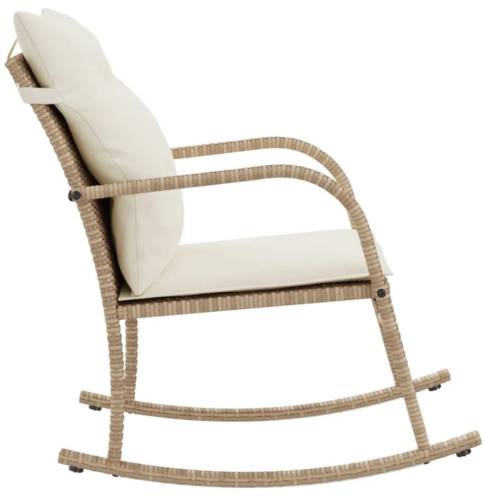 Sedia a dondolo da giardino con cuscini in polyrattan beige