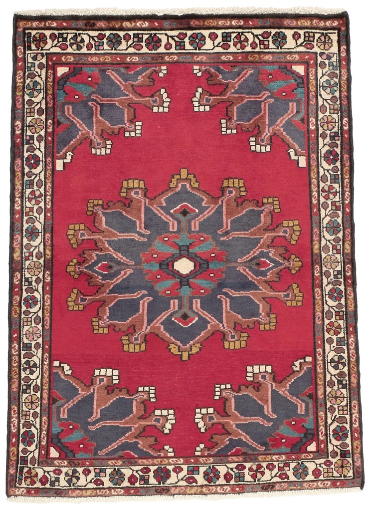 Hamedan Tappeto 140 x 100 Rosso (Iran) Annodato A Mano