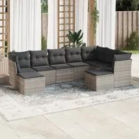 Set Divano da Giardino 9pz con Cuscini Grigio Chiaro Polyrattan 3218572