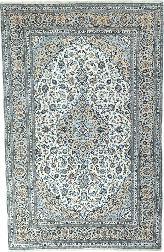 Kashan Tappeto 380x240 Beige (Iran) Annodato A Mano