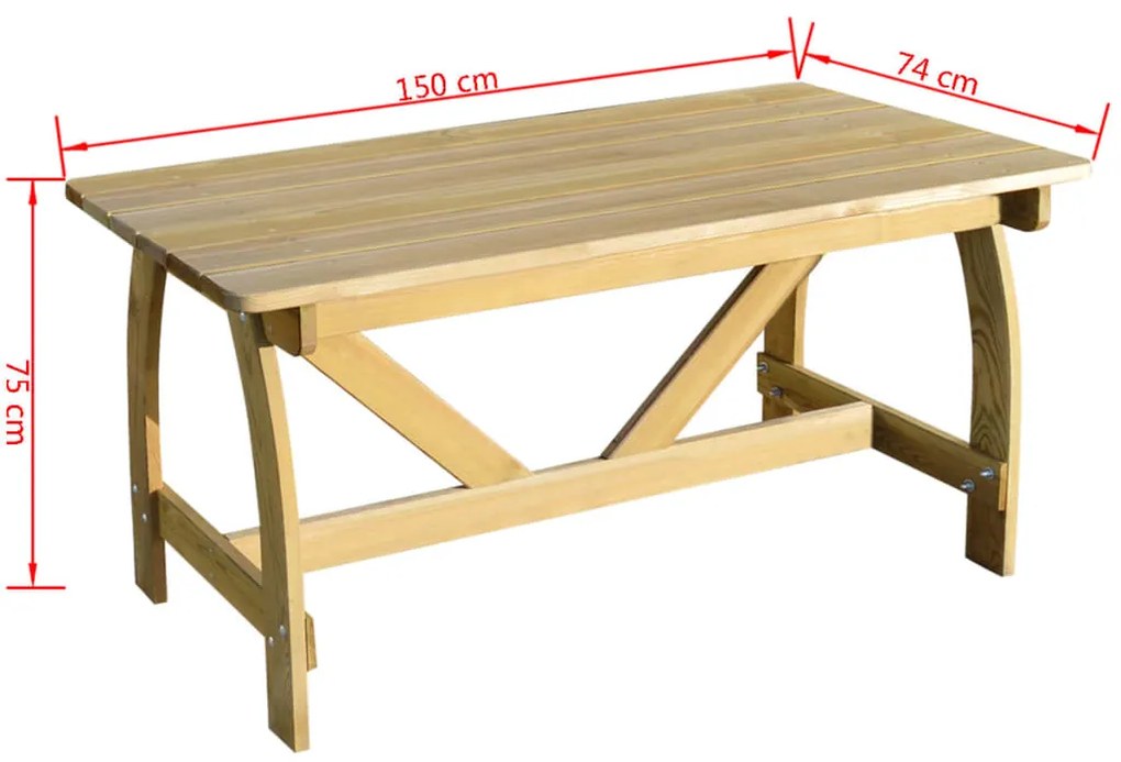 Tavolo da giardino 150x74x75 cm in legno di pino impregnato