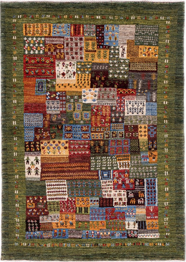 Loribaft Tappeto 100 x 150 Verde (Iran) Annodato A Mano