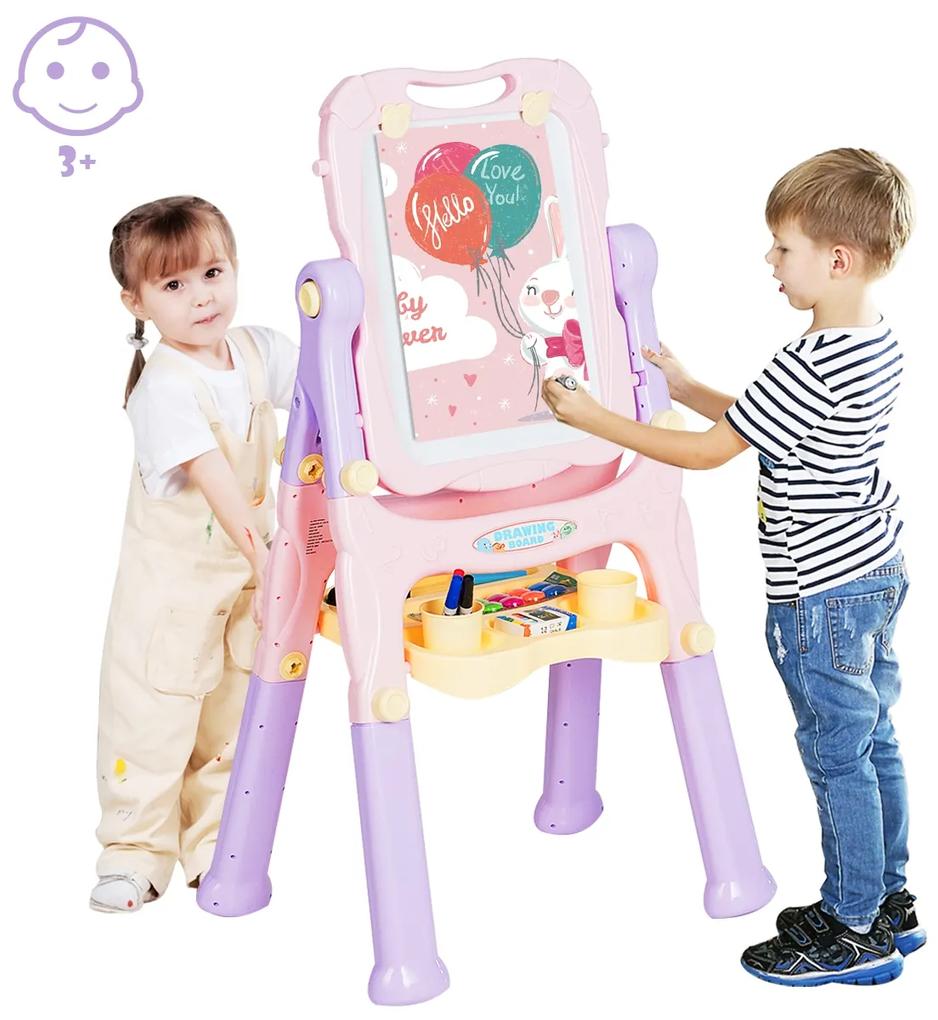 Costway Lavagna magnetica double face per bambini, Lavagna con altezza regolabile e accessori, Viola