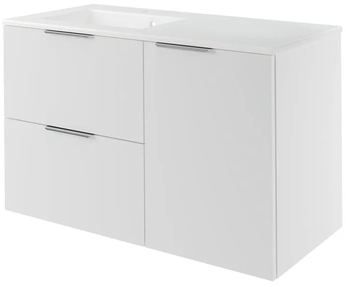 Mobile da bagno sospeso sotto lavabo L 105 x H 64 x P 48 cm bianco laccato, 2 cassetti, 1 anta SENSEA Neo