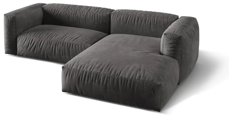 Divano angolare componibile grigio (con penisola a destra/con chaise lounge) con rivestimento in velluto Martina – Micadoni