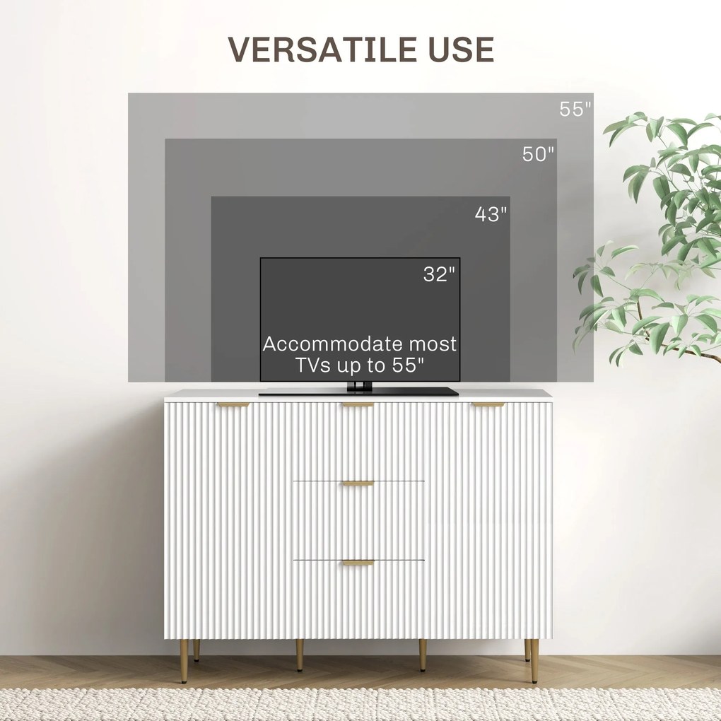 Credenza Moderna 120x40x89,5 cm con 3 Cassetti e 2 Armadietti in Legno e Metallo Bianco...