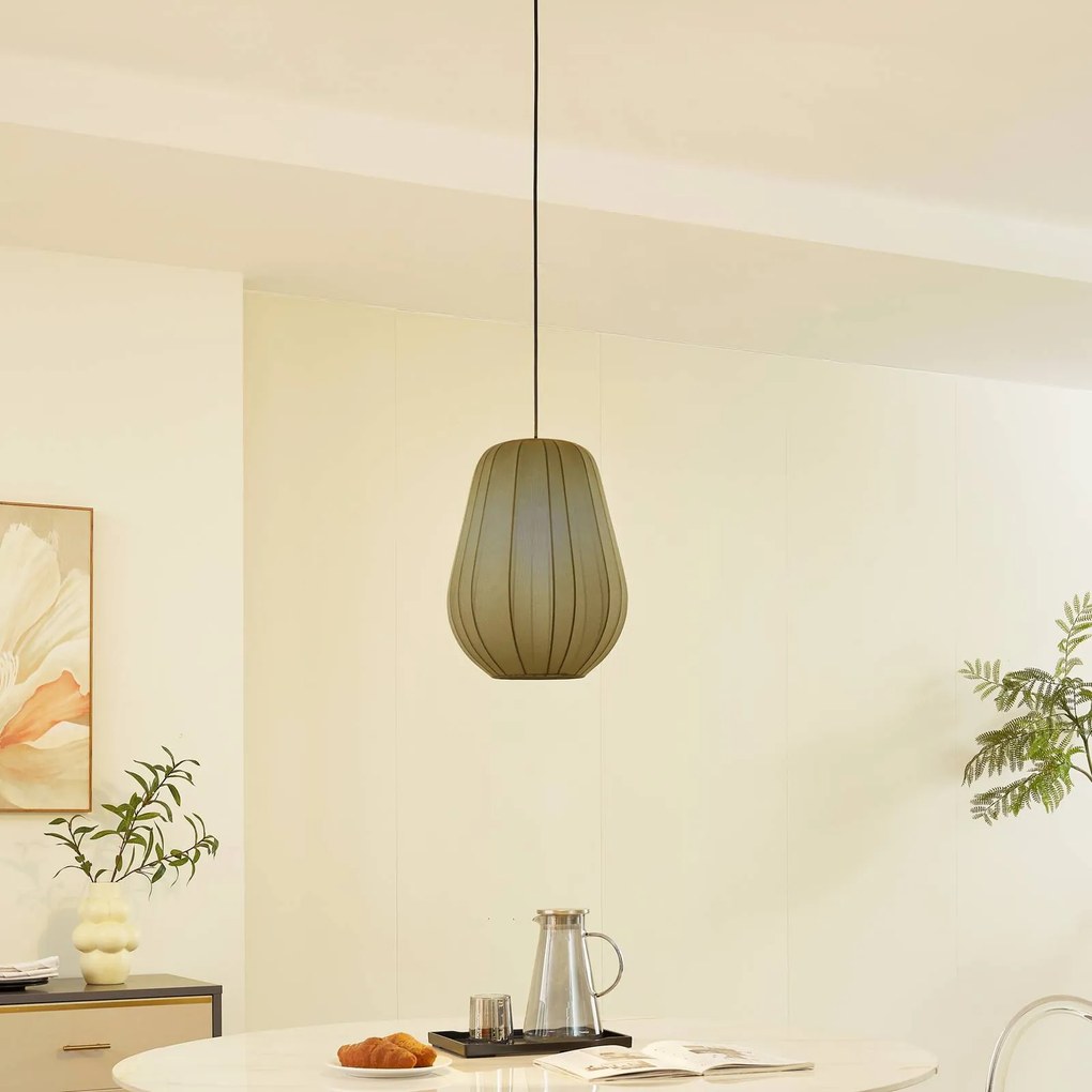 Lindby lampada a sospensione Helin, grigio, Ø 30 cm, tessuto