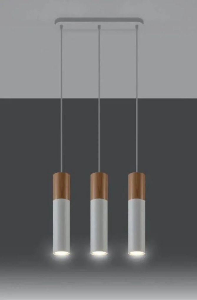 Lampadario a Sospensione in Legno e Acciaio 3xGU10 PABLO 3 Bianco