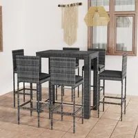 Set Bar da Giardino 7 pz con Cuscini in Polyrattan Grigio 3064799