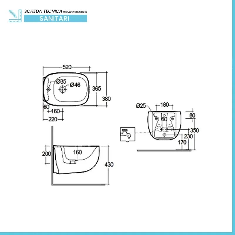 Coppia sanitari sospesi in ceramica con sedile soft-close bianco lucido Rak Illusion