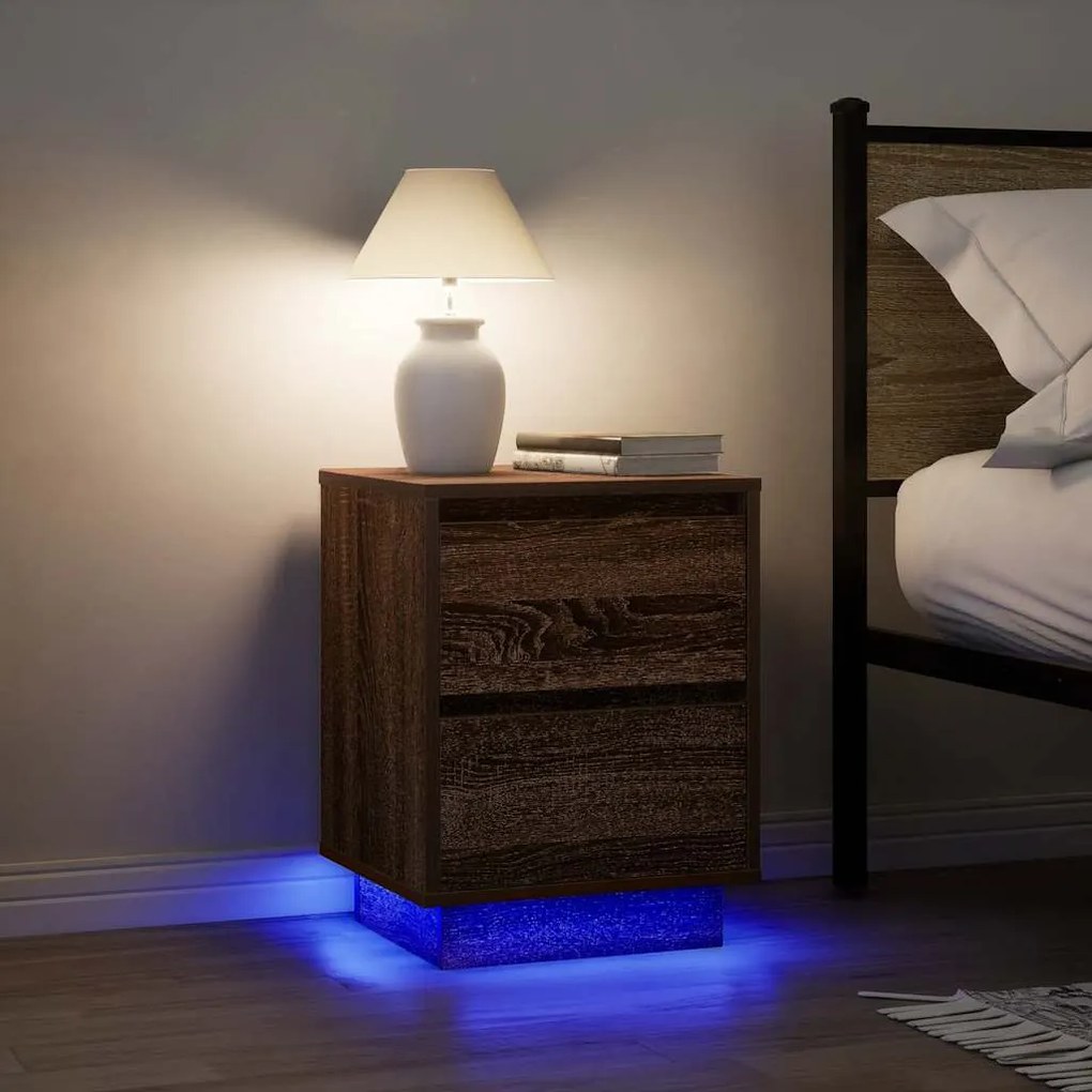 Comodini Con Luci A Led 2 Pz Rovere Marrone 38x34x50 Cm /