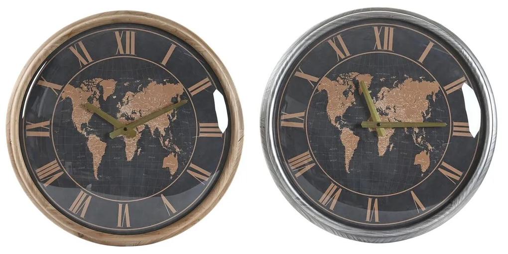 Orologio da Parete DKD Home Decor Cristallo Argentato Nero Dorato Ferro Mappamondo (46 x 6,5 x 46 cm)