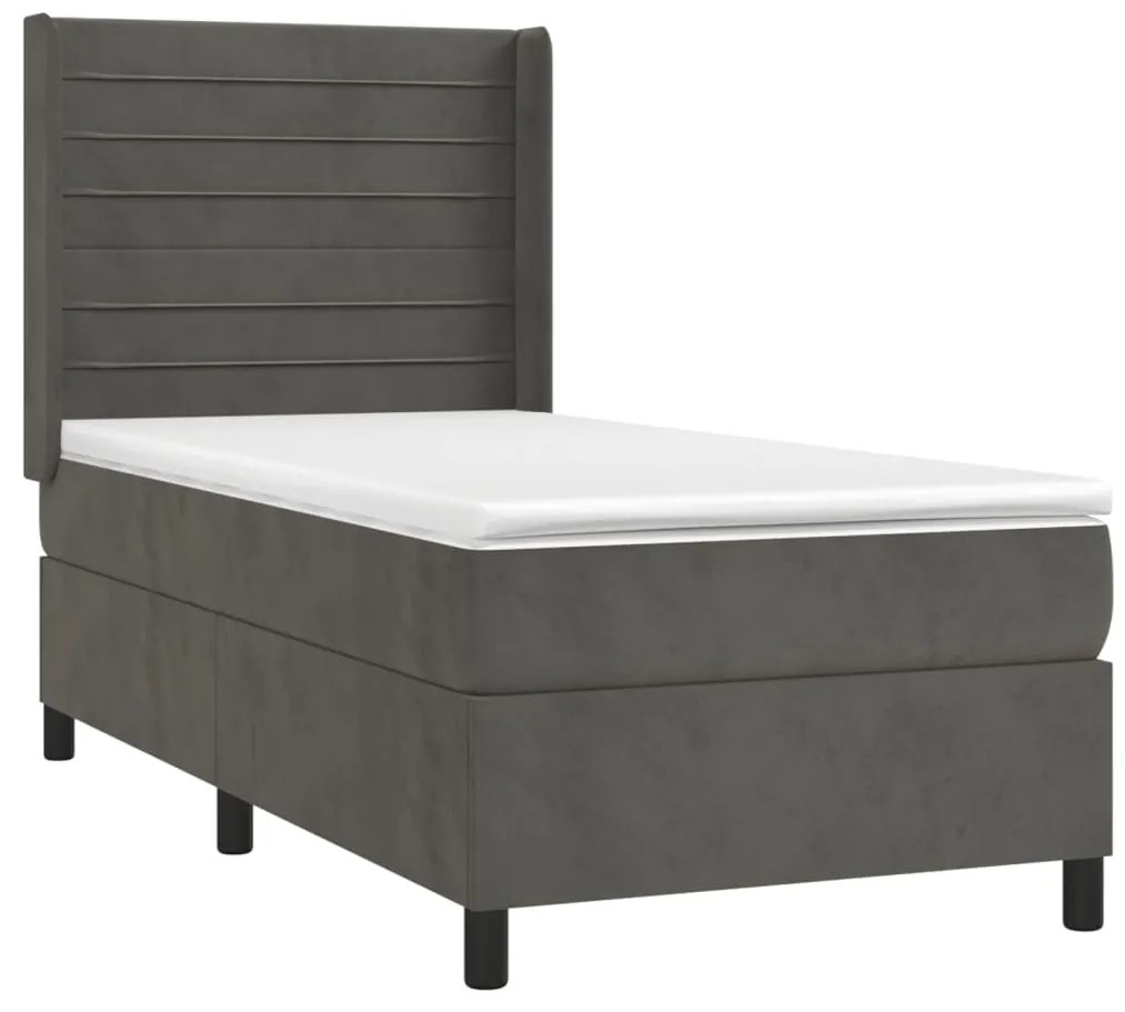 Letto a molle con materasso e led grigio scuro 90x200cm velluto