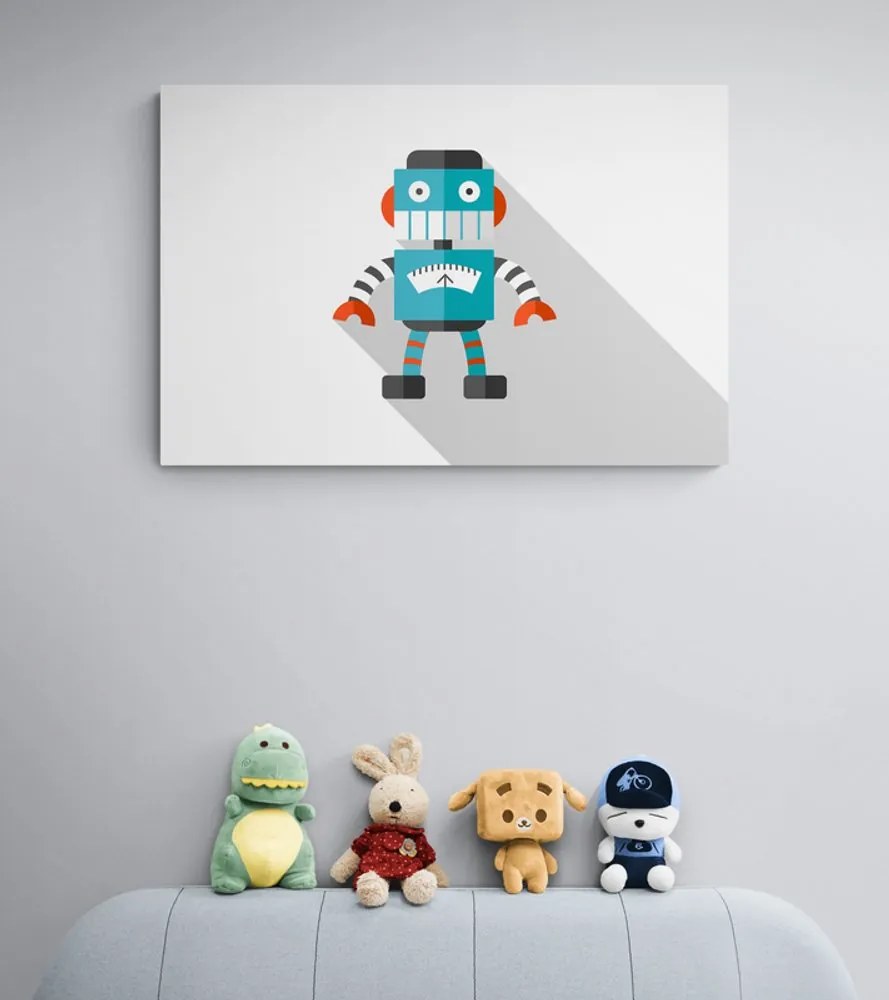 Quadro su tela – Robot blu con sfondo bianco