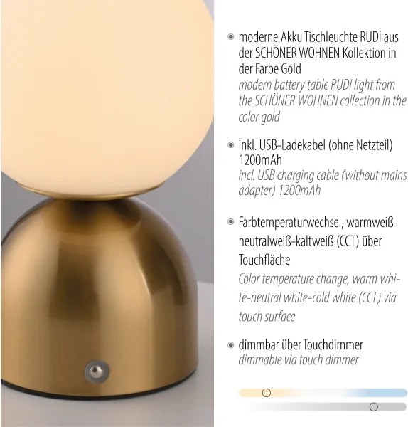 Schöner Wohnen 19218-12 - Lampada da tavolo dimmerabile RUDI LED/1,2W/5V dorata