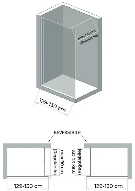 Doccia Walk-In 130 cm cristallo trasparente 6 mm H 200 cm Klug