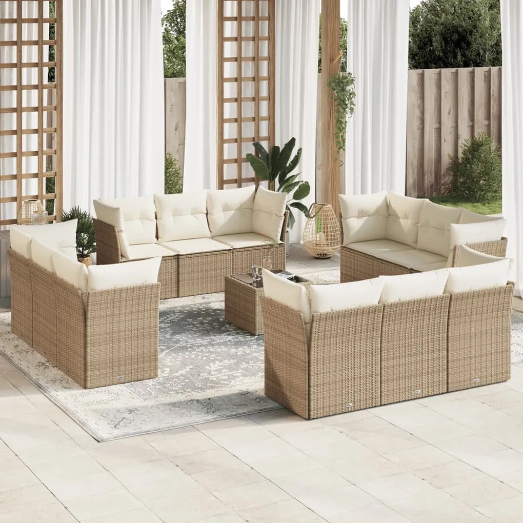 Set divano da giardino 13 pz con cuscini beige in polyrattan