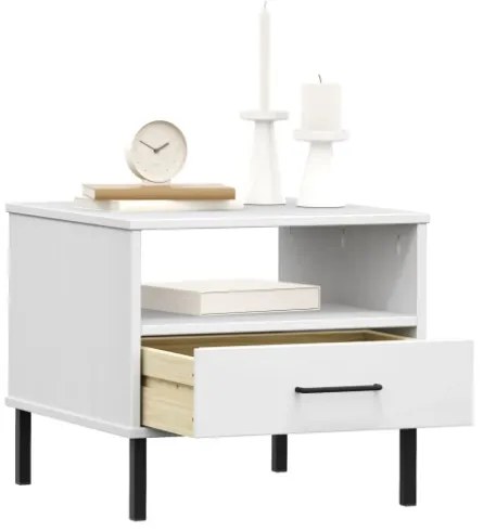 Comodino con Gambe in Metallo Bianco Legno Massello Pino OSLO