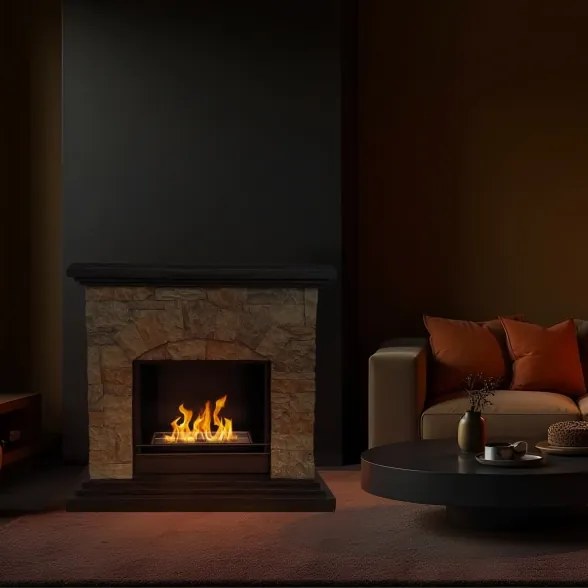 Camino a bioetanolo da terra Belluno effetto pietra L105xP38xH100 cm