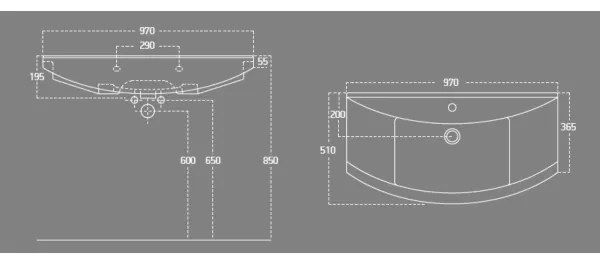 Aqualine - Lavabo da incasso ZERO 97x51 cm ceramica/bianco