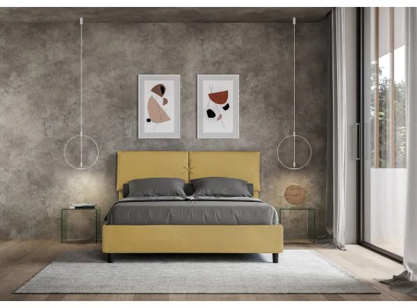 Letto contenitore da 160x190 in microfibra ocra Mados