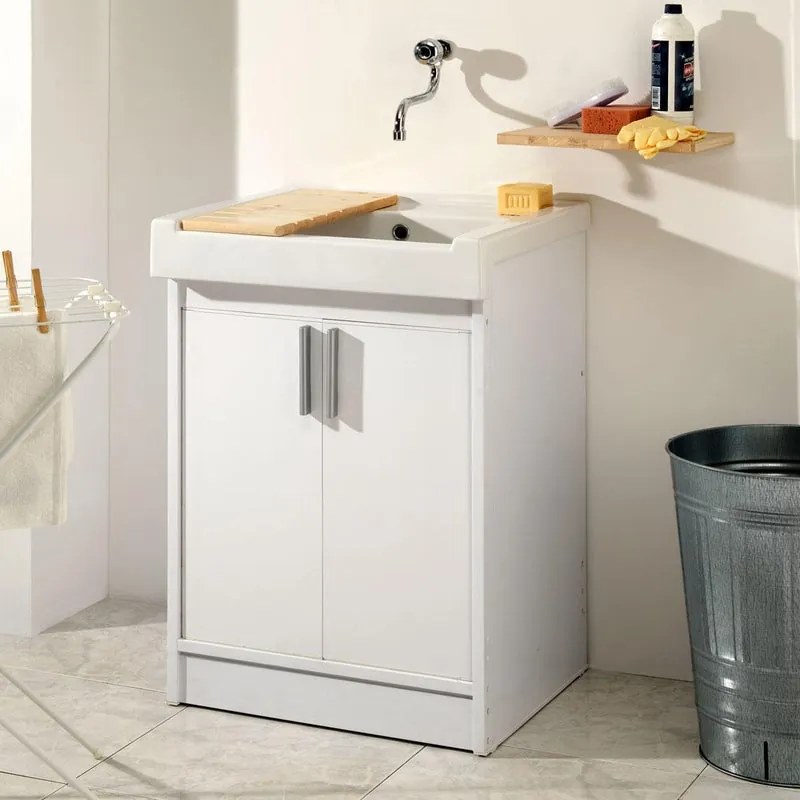 Mobile lavanderia con lavabo incluso Ada in abs bianco ottico P 50 x L 60 x H 84 cm