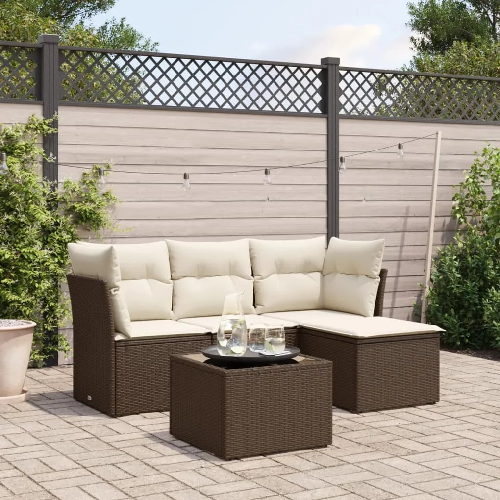 Set divano da giardino 5 pz con cuscini marrone in polyrattan