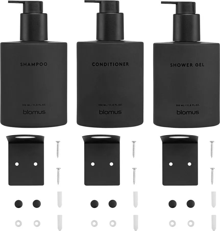 Dispenser per sapone da parete neri in vetro 3 pz 350 ml Kirei – Blomus
