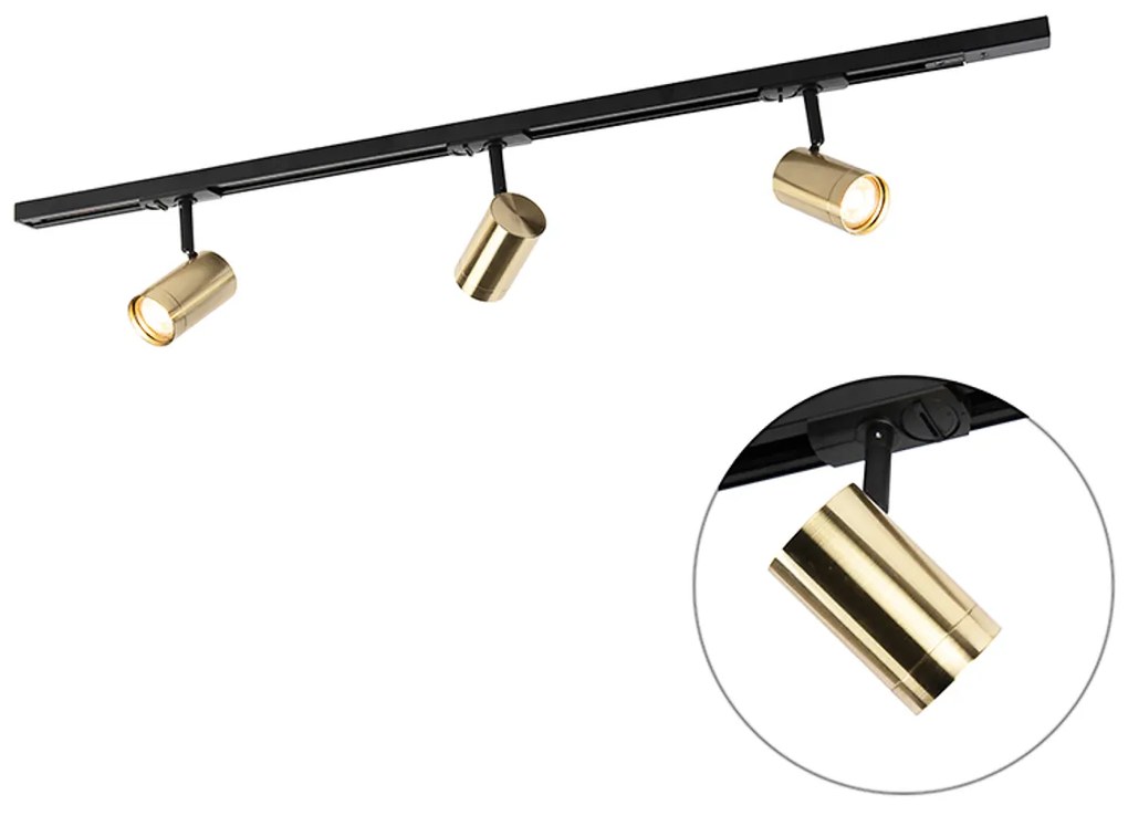 Sistema a binario con 3 faretti monofase nero con oro - Jeana